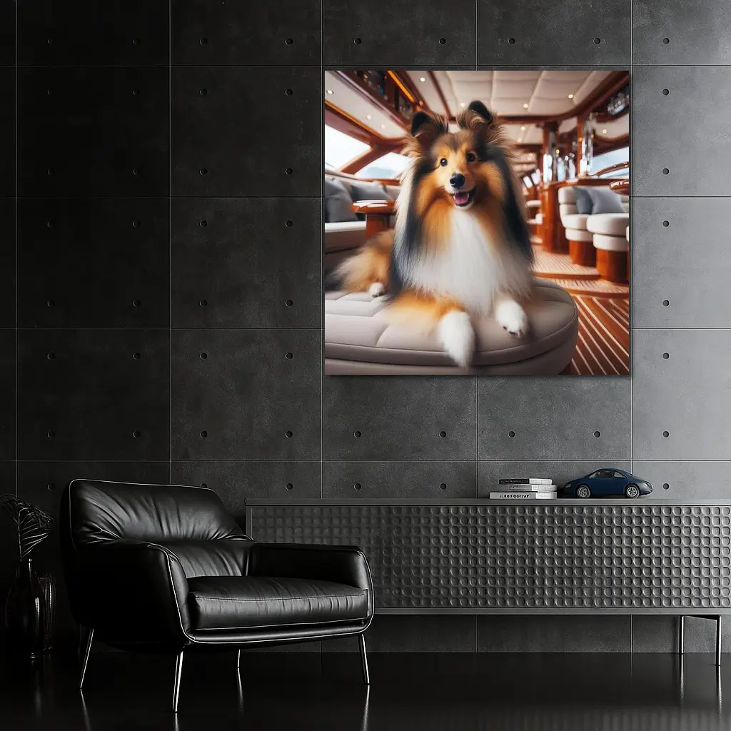 Shetland Sheepdog Relaxing Inside Luxury Yacht – Wall Art