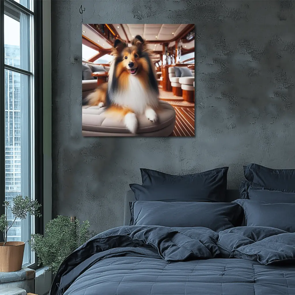 Shetland Sheepdog Relaxing Inside Luxury Yacht – Wall Art