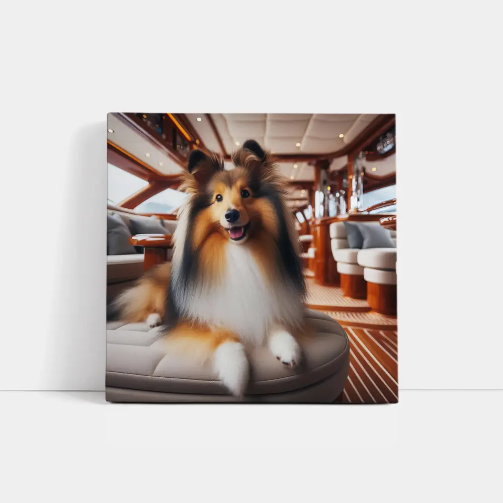 Shetland Sheepdog Relaxing Inside Luxury Yacht – Wall Art