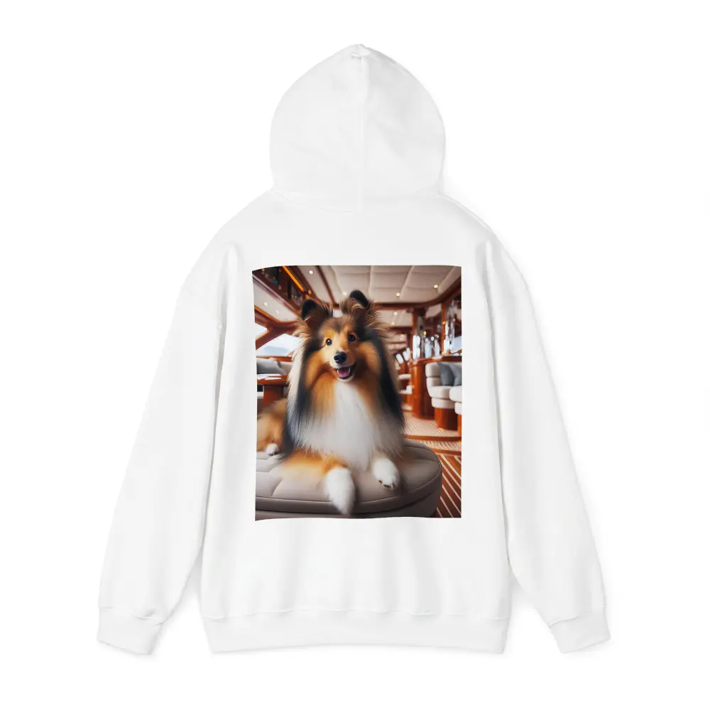 Shetland Sheepdog Relaxing Inside Luxury Yacht – Hoodies
