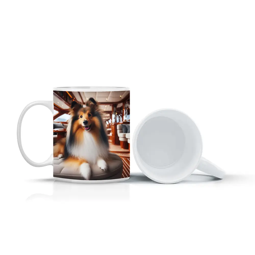 Shetland Sheepdog Relaxing Inside Luxury Yacht – Mugs