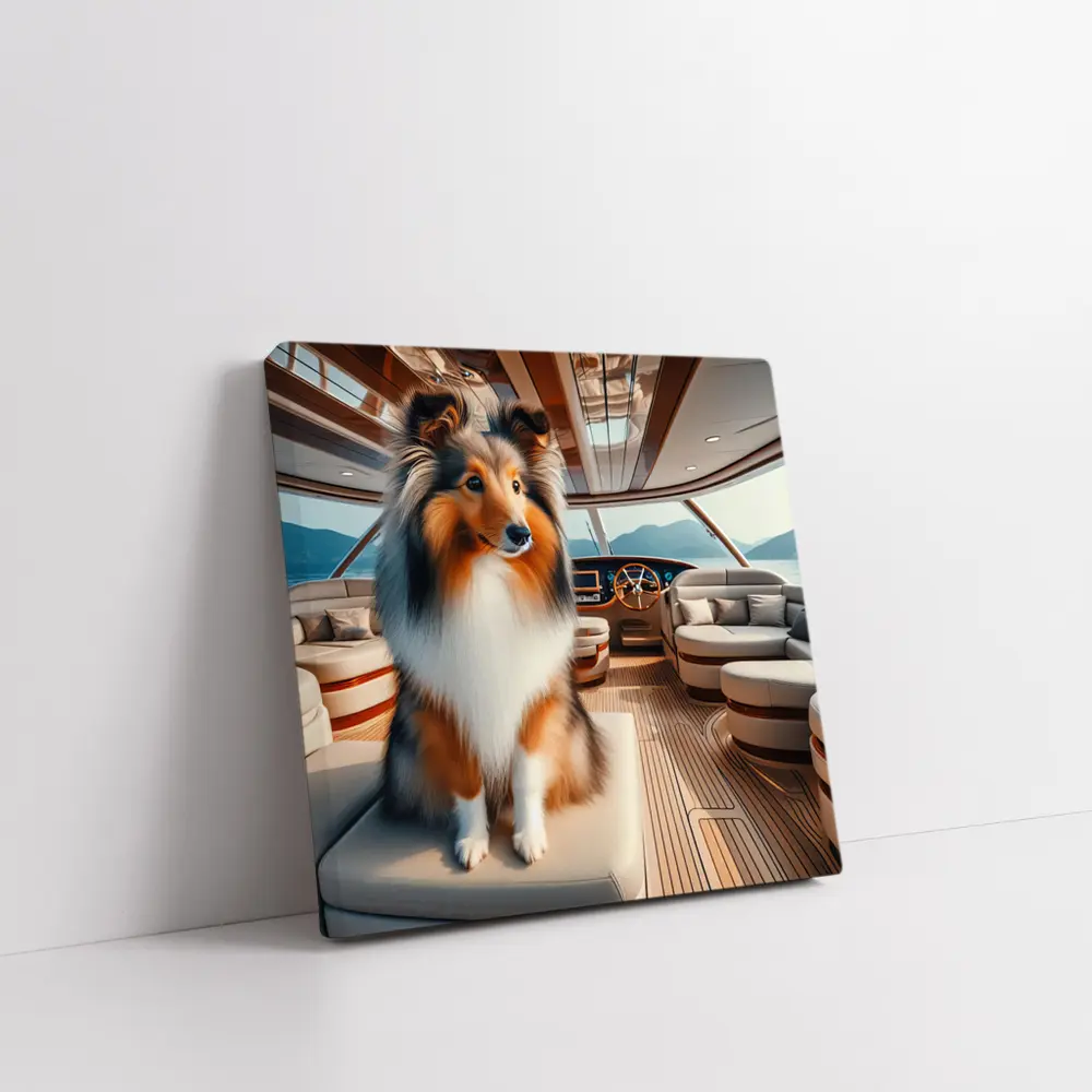 Shetland Sheepdog Sitting Inside Luxury Yacht – Wall Art