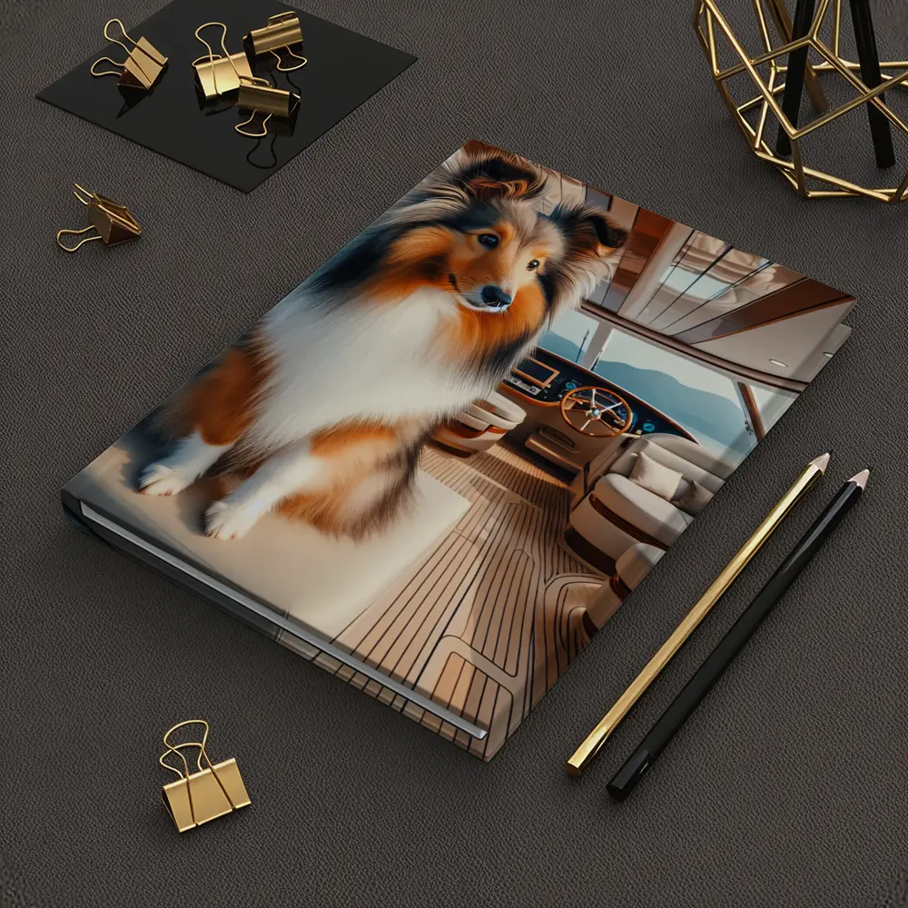 Shetland Sheepdog Sitting Inside Luxury Yacht – Notebooks
