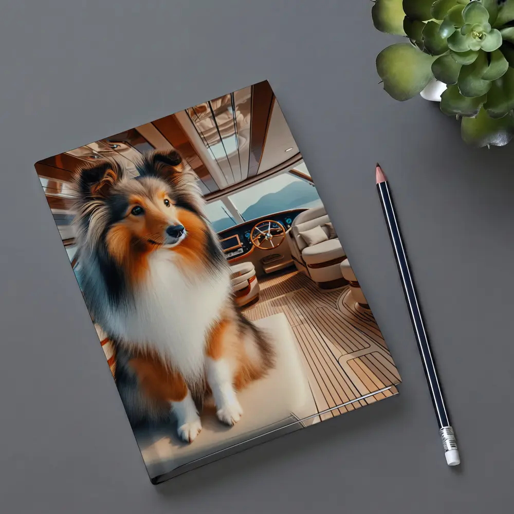 Shetland Sheepdog Sitting Inside Luxury Yacht – Notebooks
