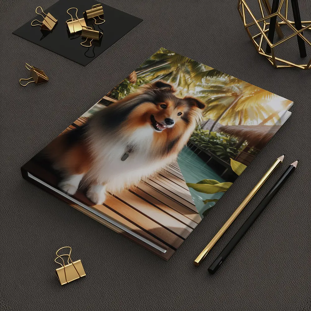 Shetland Sheepdog Sitting Tropical Resort Boardwalk – Notebooks