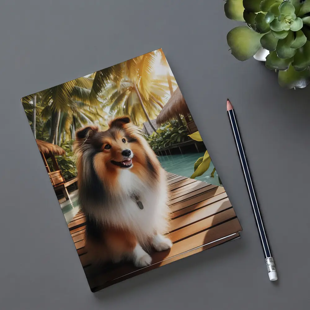 Shetland Sheepdog Sitting Tropical Resort Boardwalk – Notebooks