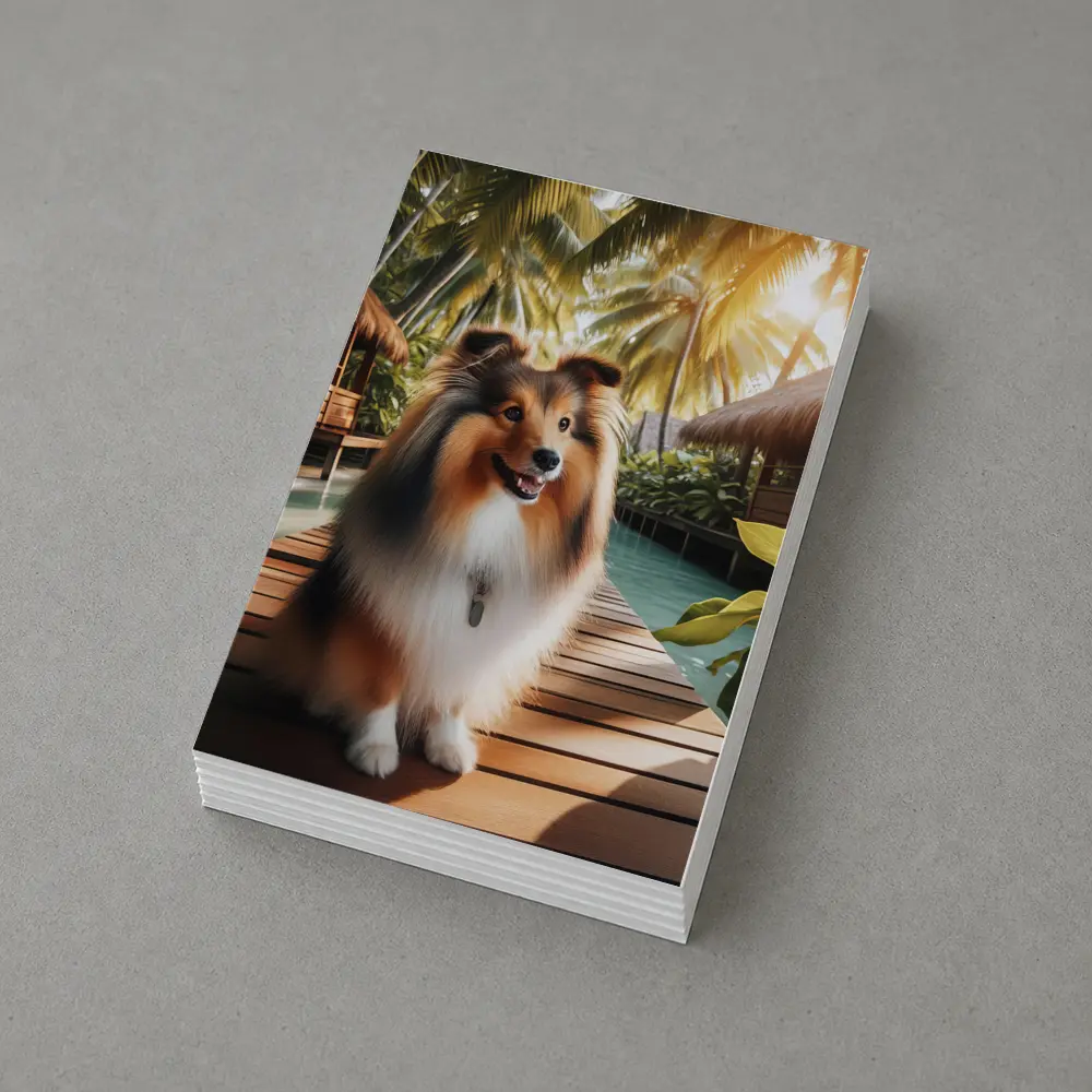Shetland Sheepdog Sitting Tropical Resort Boardwalk – Postcards