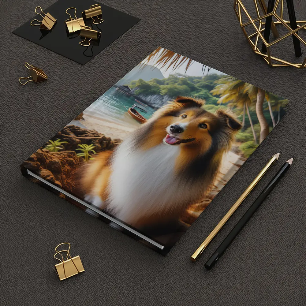 Rough Collie Dog Sitting Tropical Beach – Notebooks