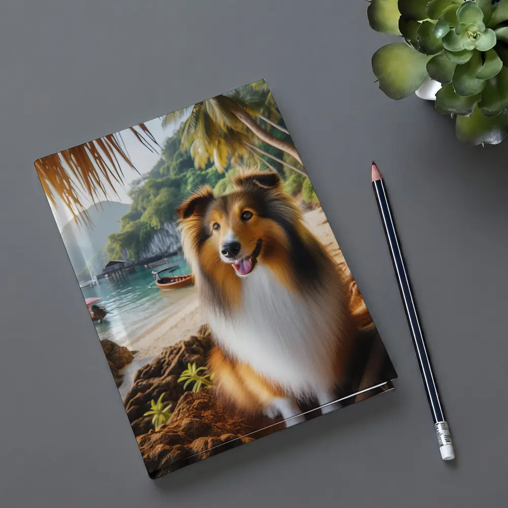 Rough Collie Dog Sitting Tropical Beach – Notebooks