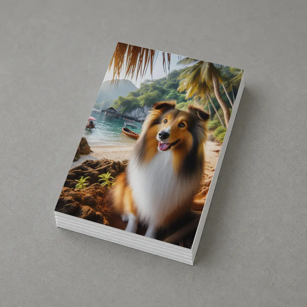 Rough Collie Dog Sitting Tropical Beach – Postcards