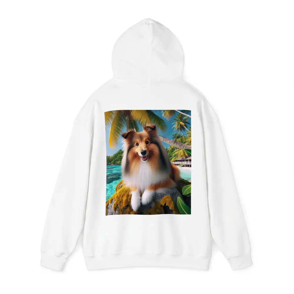 Shetland Sheepdog Relaxing on Tropical Beach – Hoodies