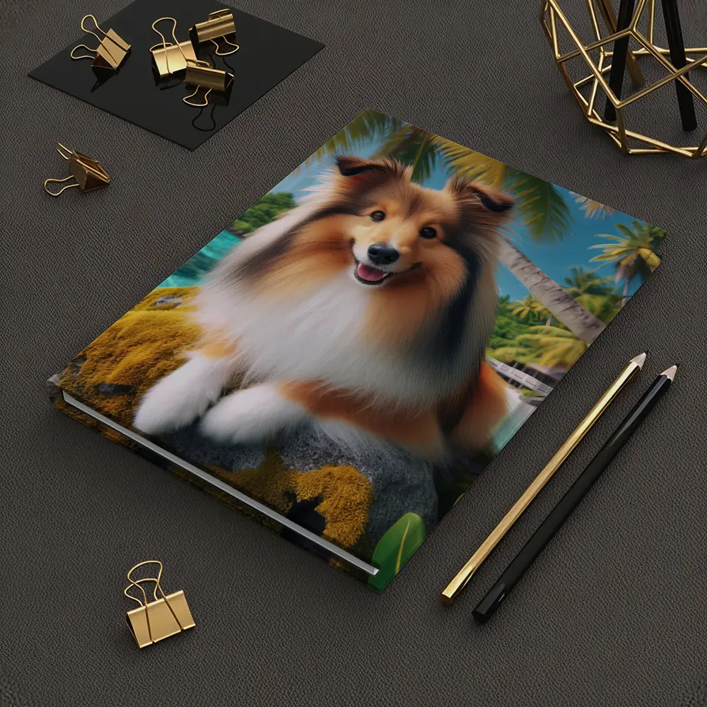 Shetland Sheepdog Relaxing on Tropical Beach – Notebooks