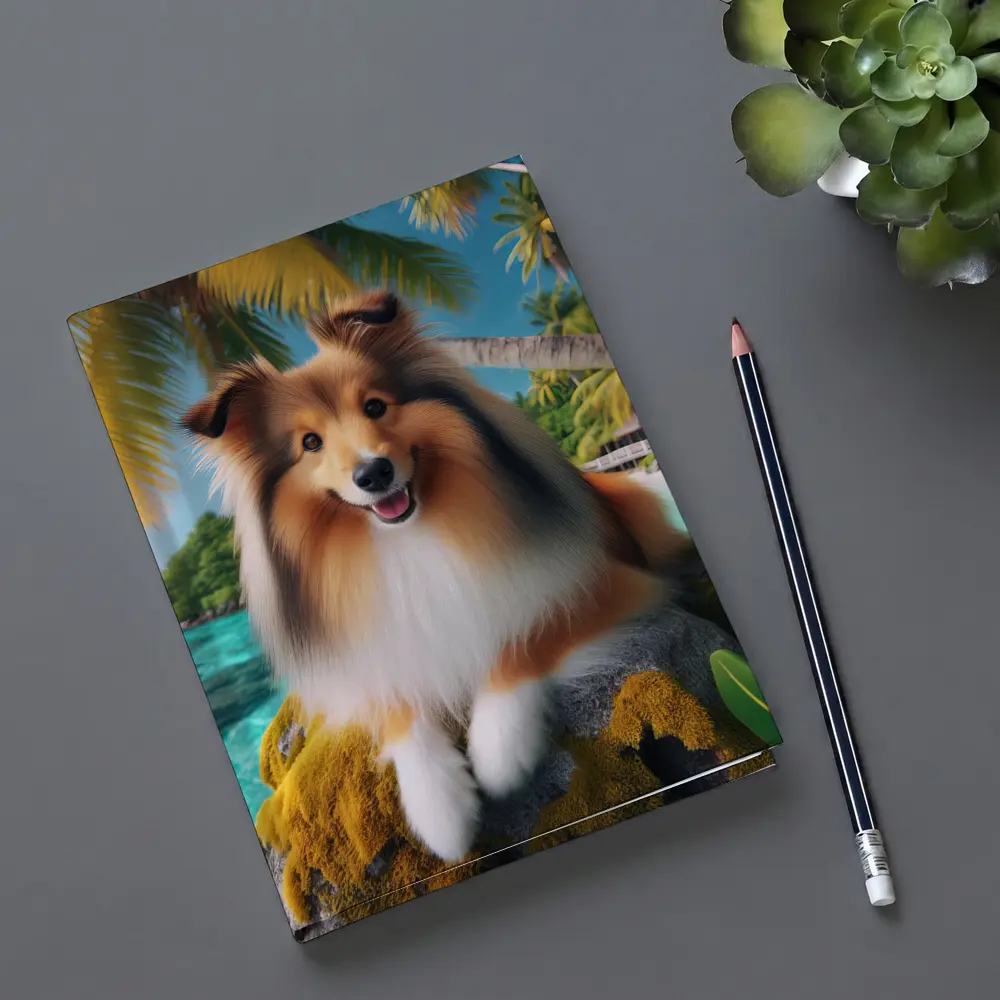 Shetland Sheepdog Relaxing on Tropical Beach – Notebooks