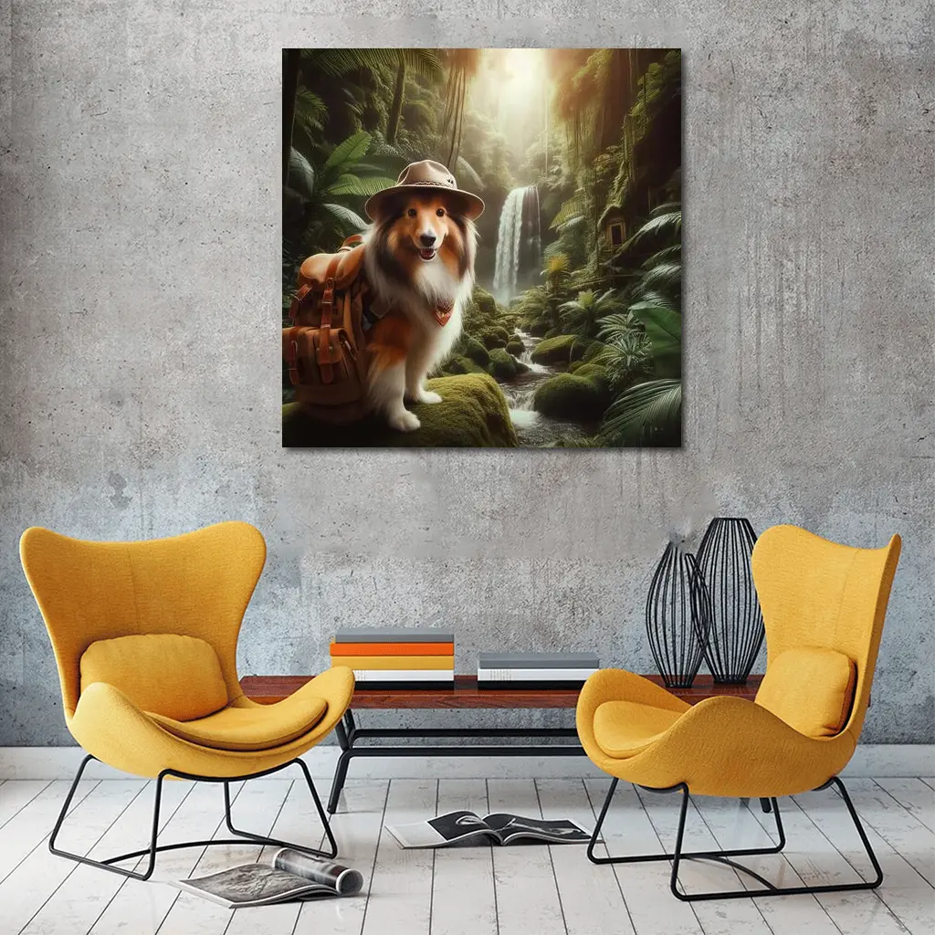 Shetland Sheepdog Explorer Jungle Waterfall Adventure – Wall Art