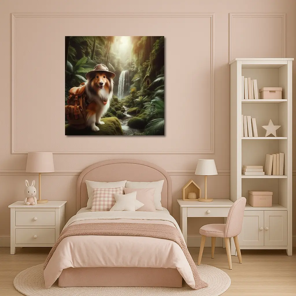 Shetland Sheepdog Explorer Jungle Waterfall Adventure – Wall Art
