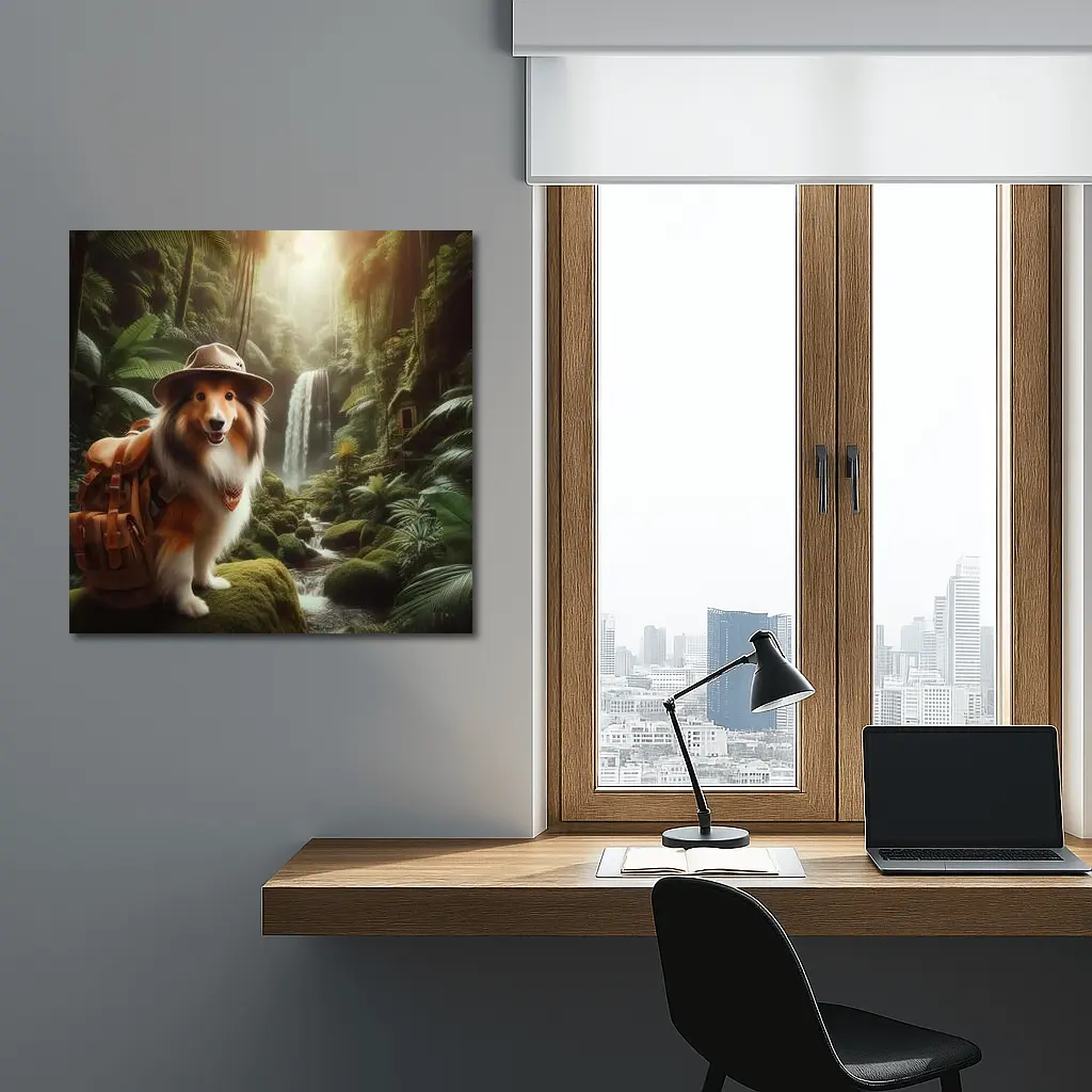 Shetland Sheepdog Explorer Jungle Waterfall Adventure – Wall Art