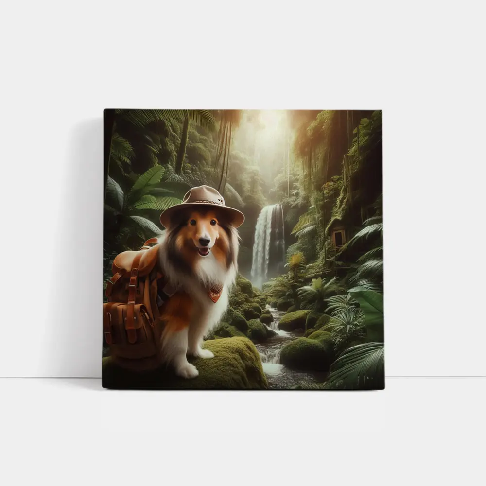 Shetland Sheepdog Explorer Jungle Waterfall Adventure – Wall Art