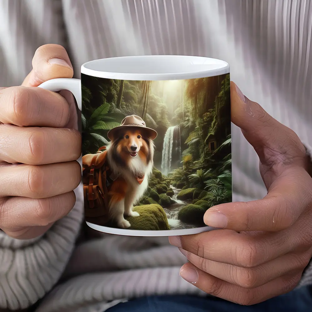 Shetland Sheepdog Explorer Jungle Waterfall Adventure – Mugs