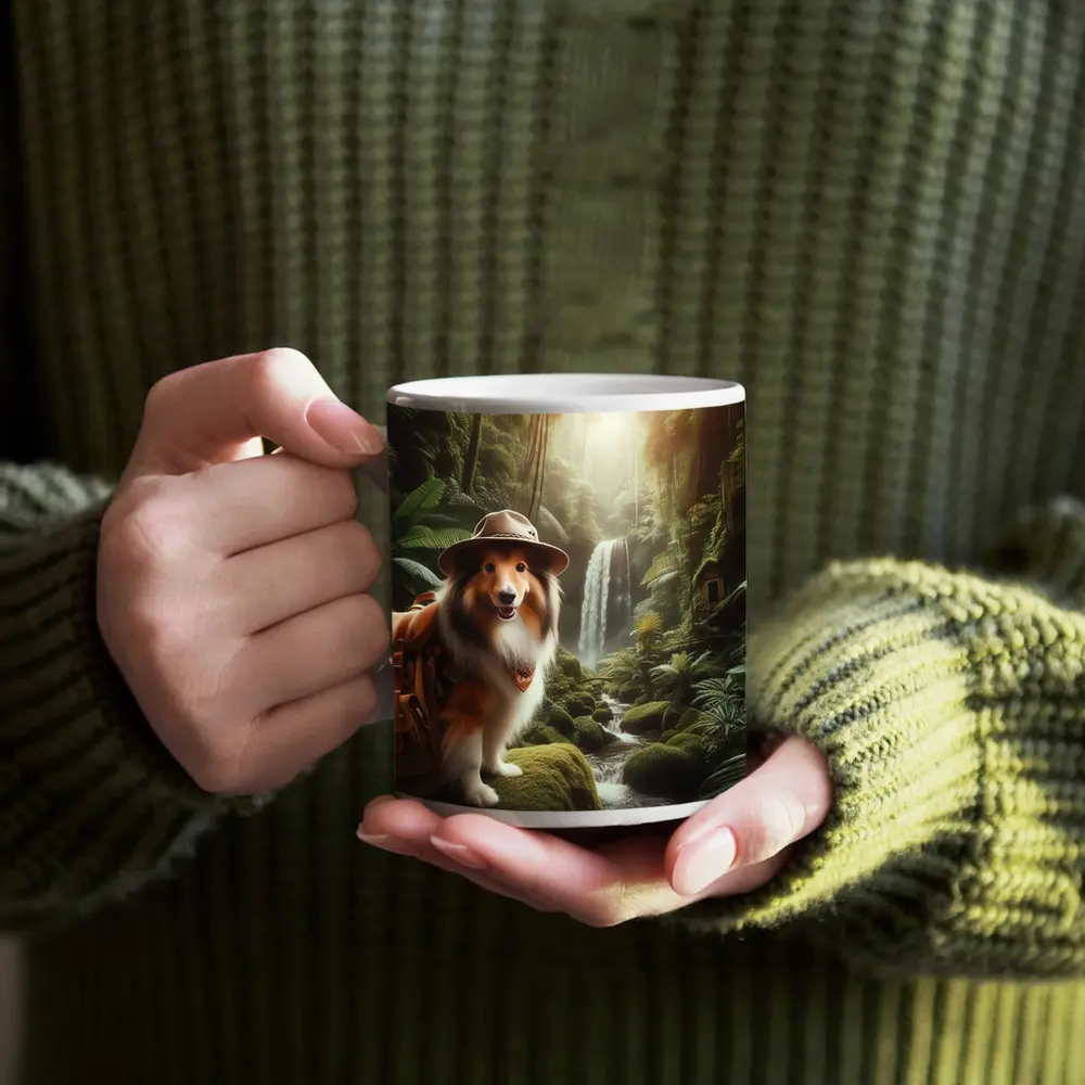 Shetland Sheepdog Explorer Jungle Waterfall Adventure – Mugs