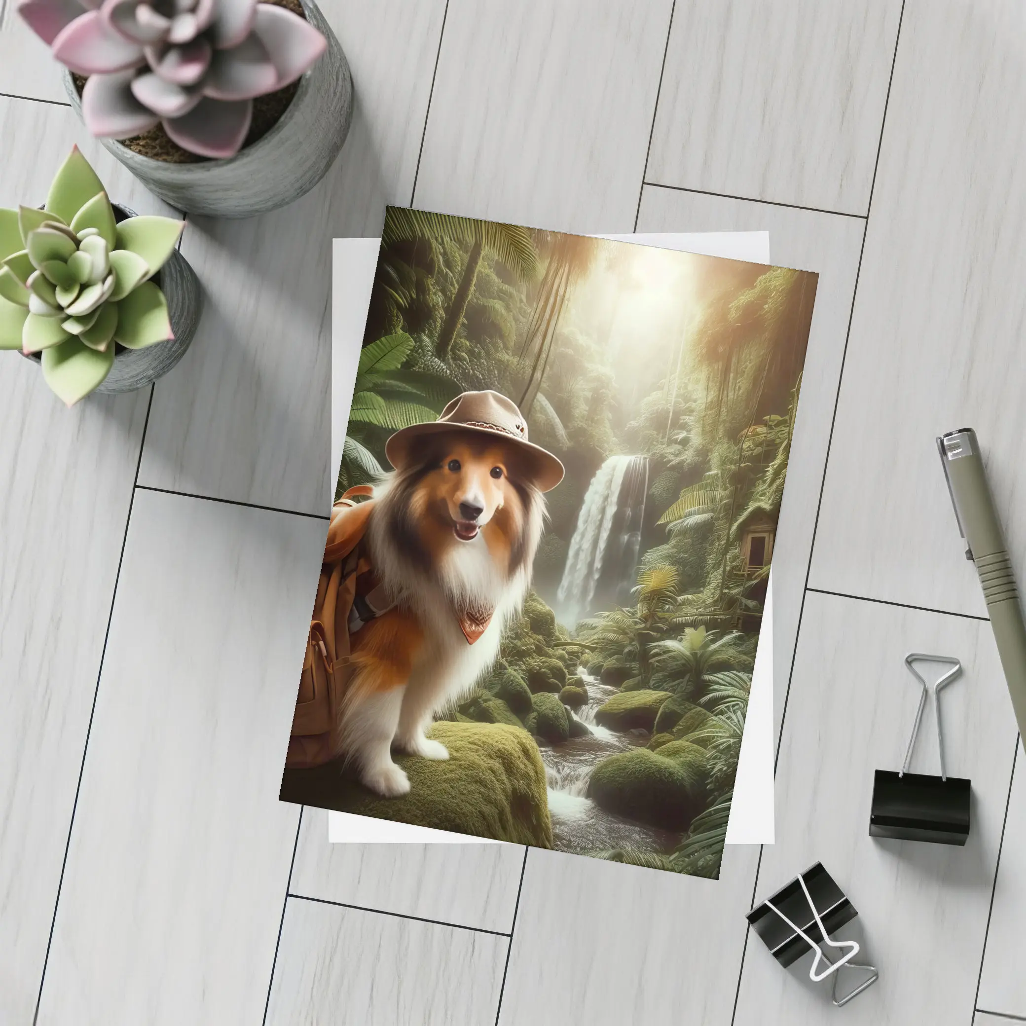 Shetland Sheepdog Explorer Jungle Waterfall Adventure – Postcards