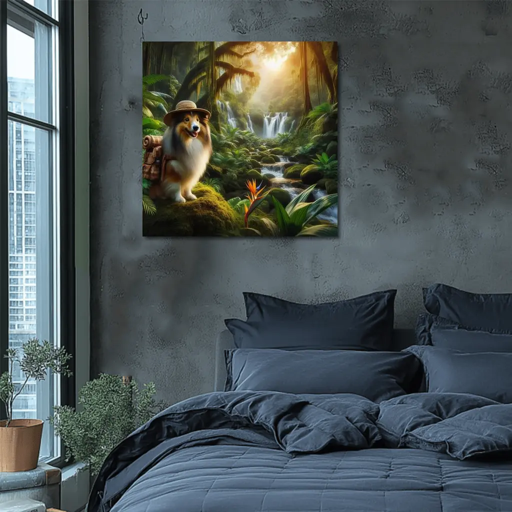 Shetland Sheepdog Explorer Jungle Waterfall Adventure – Wall Art