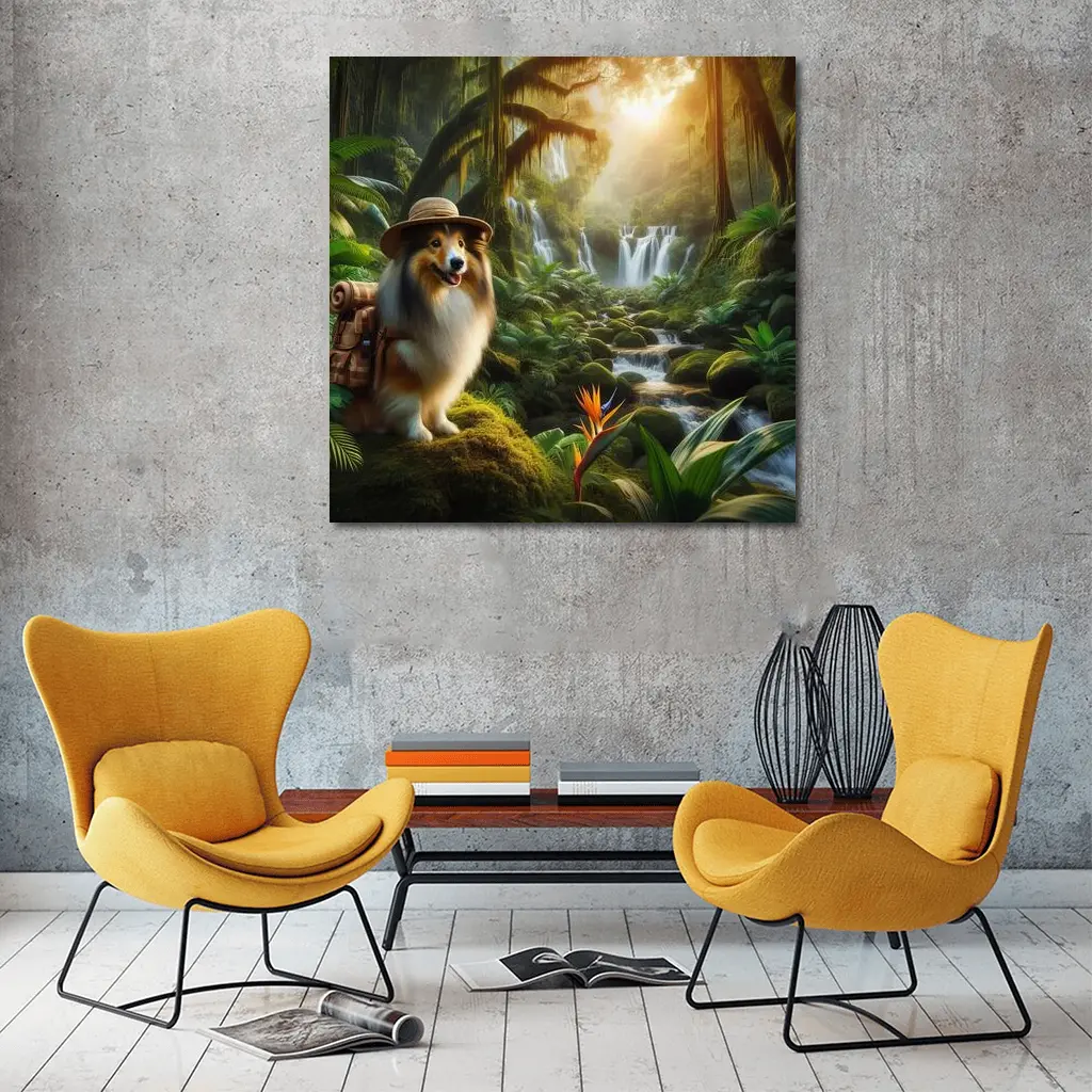 Shetland Sheepdog Explorer Jungle Waterfall Adventure – Wall Art