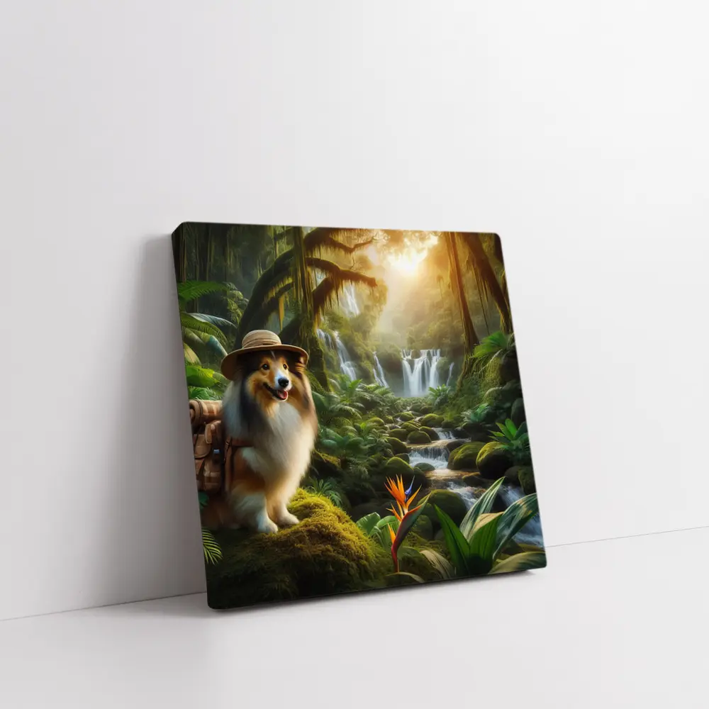 Shetland Sheepdog Explorer Jungle Waterfall Adventure – Wall Art