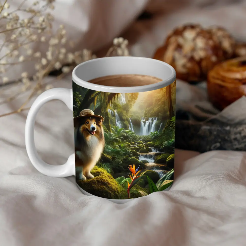 Shetland Sheepdog Explorer Jungle Waterfall Adventure – Mugs