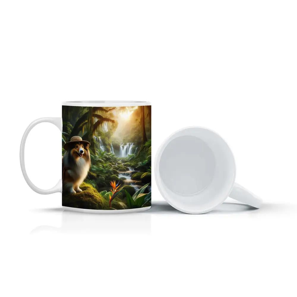 Shetland Sheepdog Explorer Jungle Waterfall Adventure – Mugs