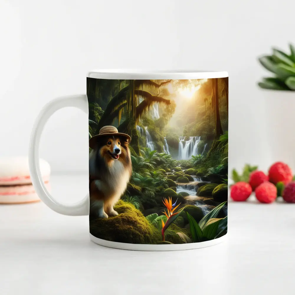 Shetland Sheepdog Explorer Jungle Waterfall Adventure – Mugs
