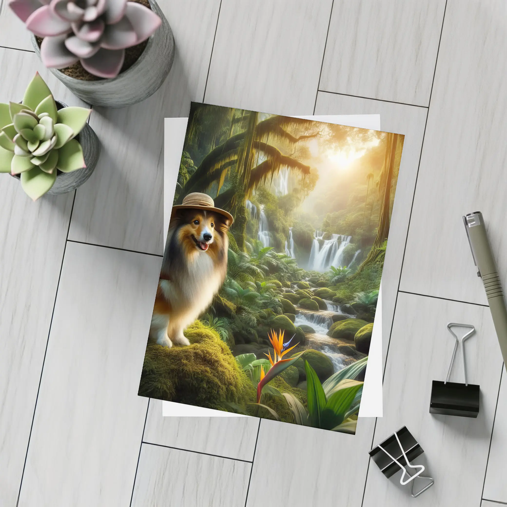 Shetland Sheepdog Explorer Jungle Waterfall Adventure – Postcards