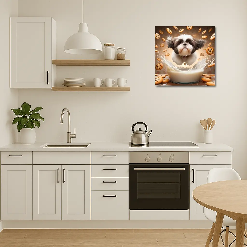 Shih Tzu Puppy Milk Splash Cookies Background – Wall Art