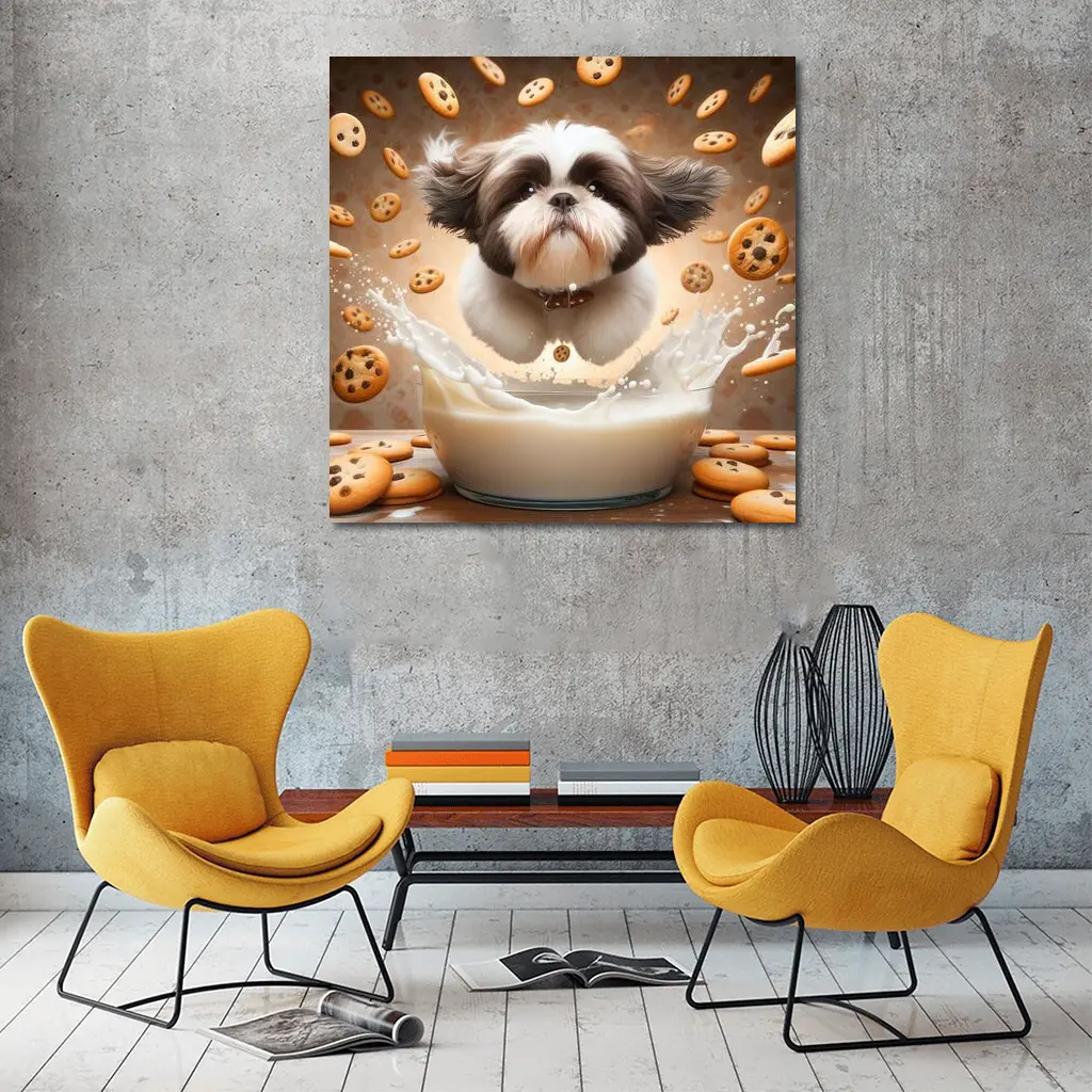Shih Tzu Puppy Milk Splash Cookies Background – Wall Art