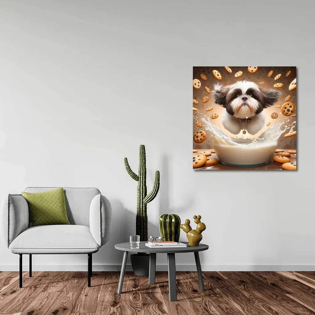 Shih Tzu Puppy Milk Splash Cookies Background – Wall Art