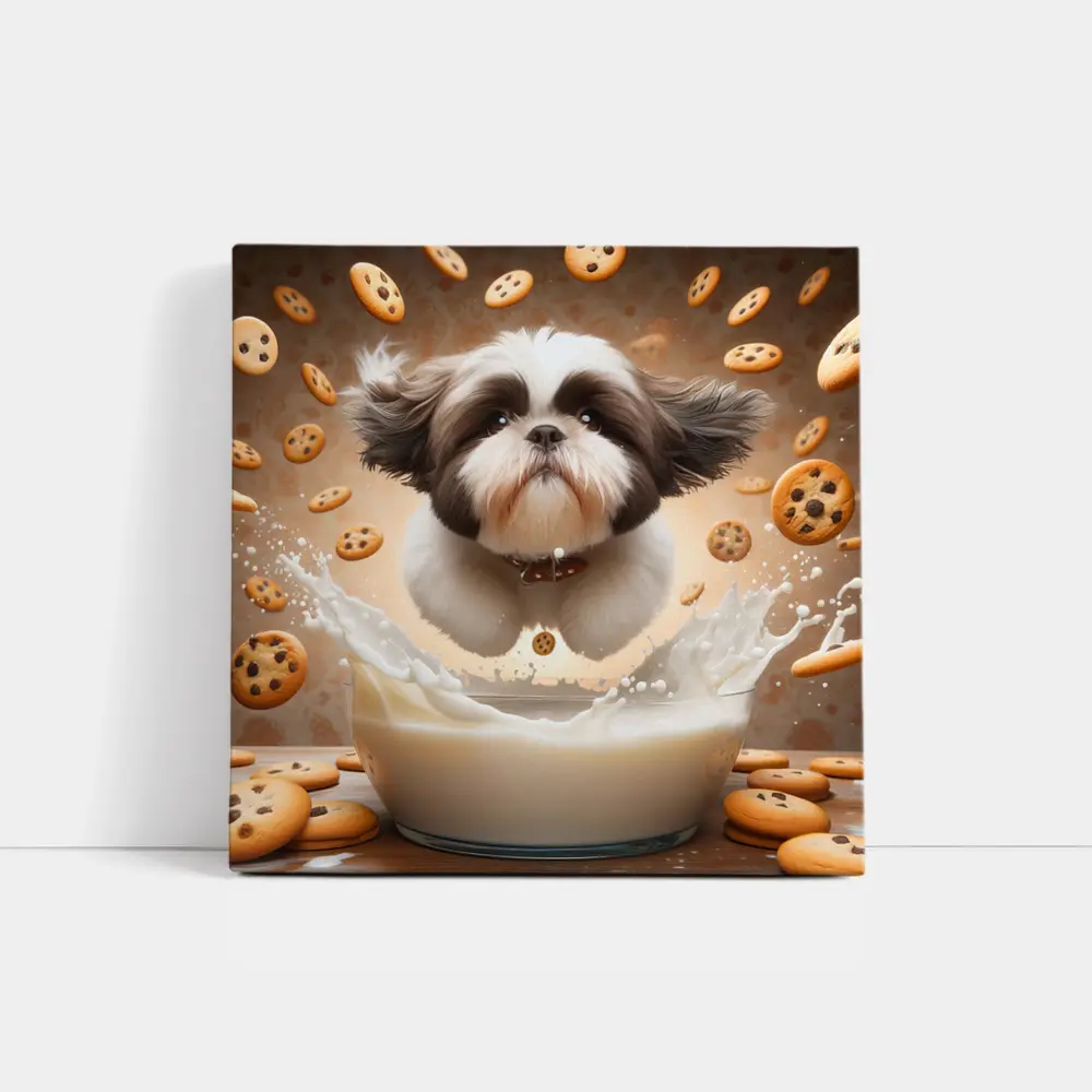 Shih Tzu Puppy Milk Splash Cookies Background – Wall Art
