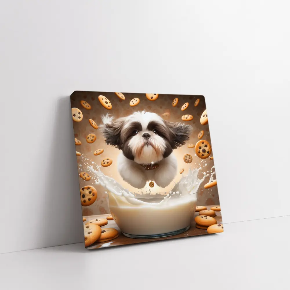 Shih Tzu Puppy Milk Splash Cookies Background – Wall Art