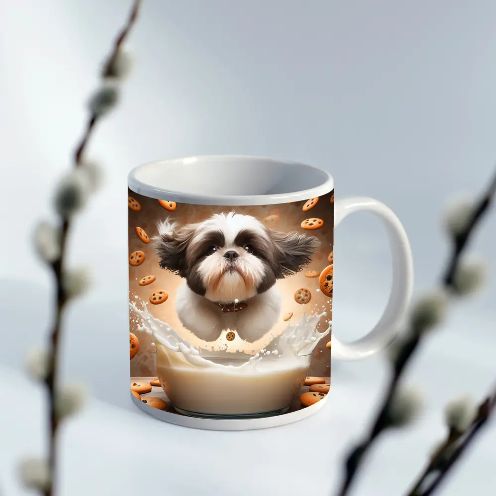 Shih Tzu Puppy Milk Splash Cookies Background – Mugs
