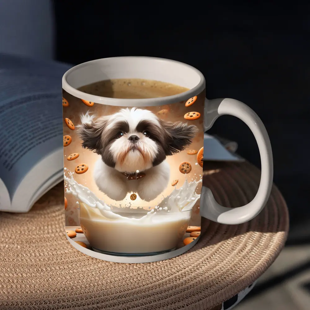 Shih Tzu Puppy Milk Splash Cookies Background – Mugs