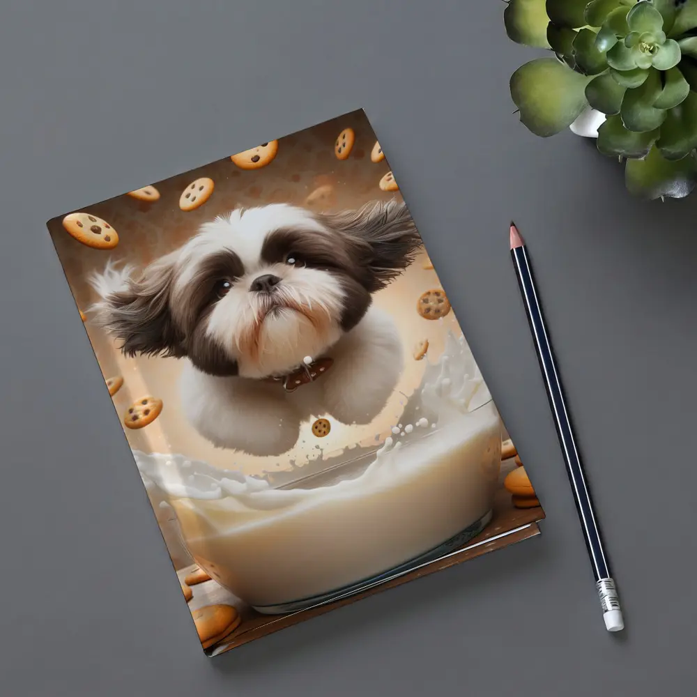 Shih Tzu Puppy Milk Splash Cookies Background – Notebooks