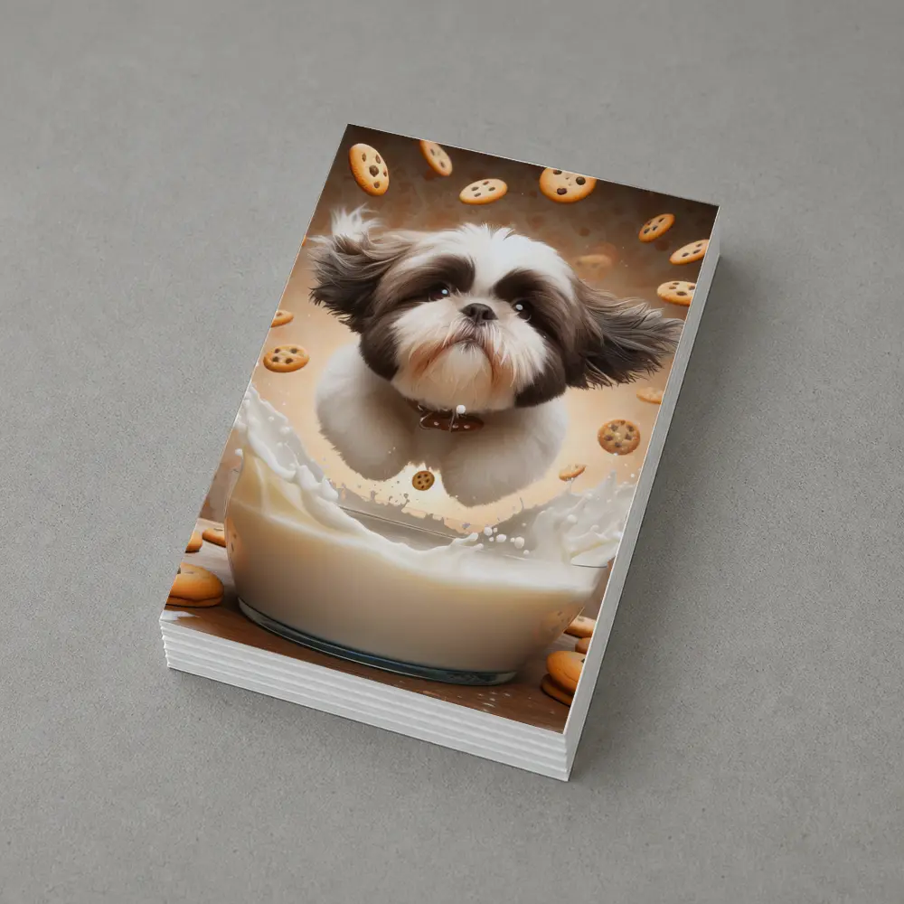 Shih Tzu Puppy Milk Splash Cookies Background – Postcards