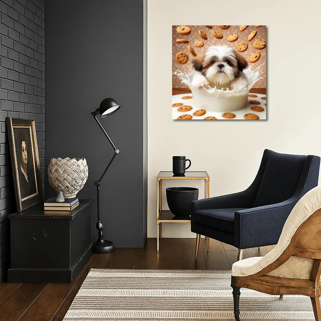 Shih Tzu Puppy Milk Splash Cookies Background – Wall Art