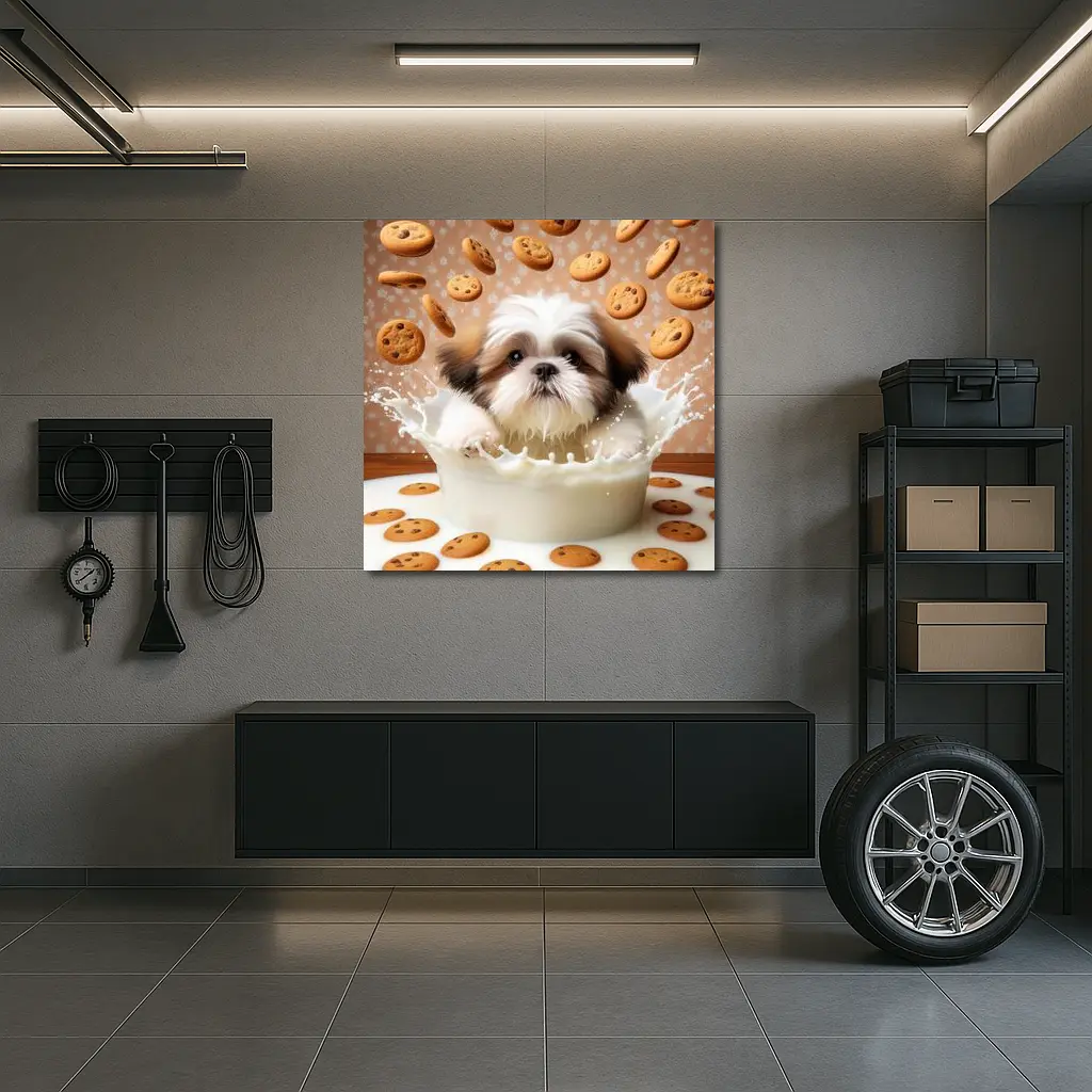 Shih Tzu Puppy Milk Splash Cookies Background – Wall Art