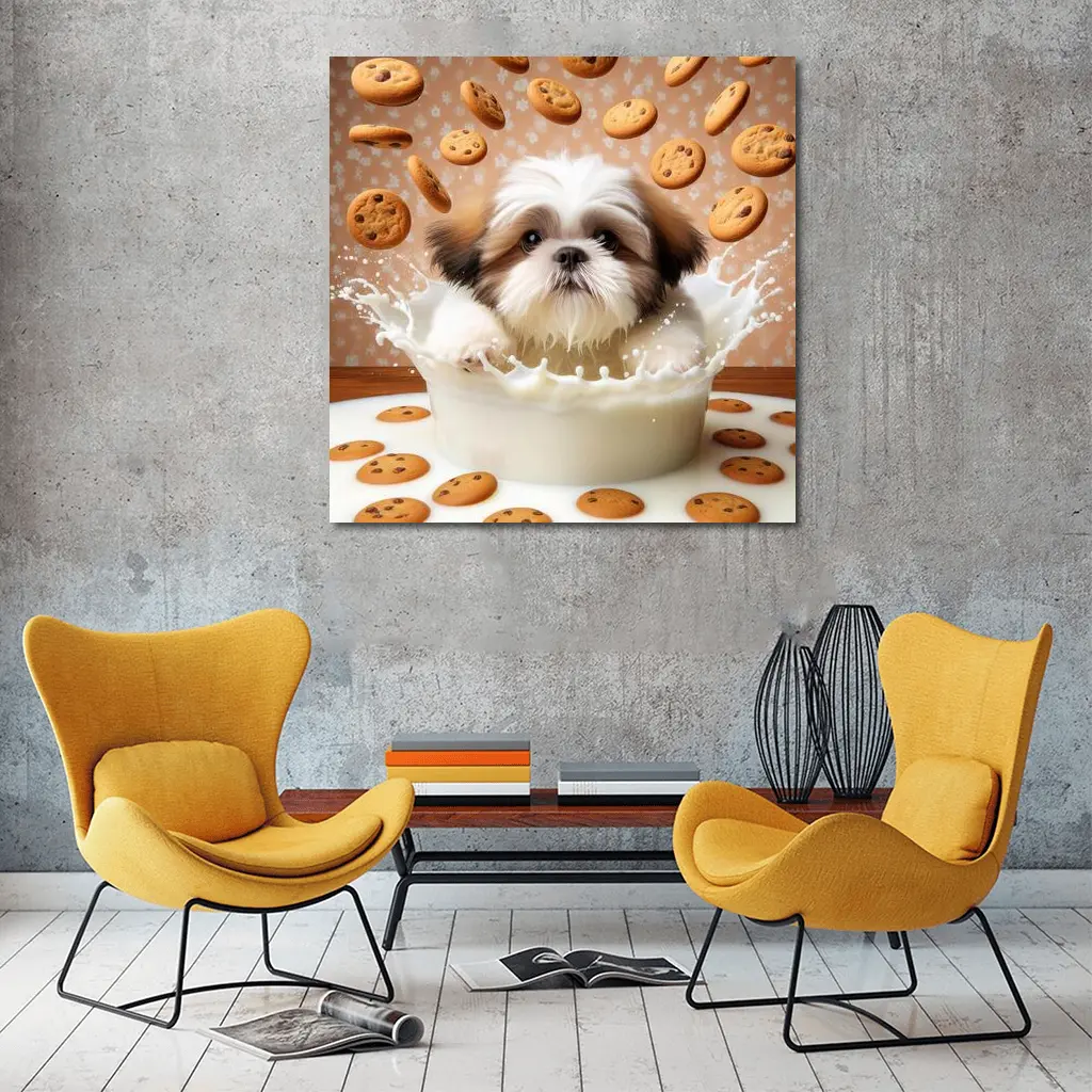 Shih Tzu Puppy Milk Splash Cookies Background – Wall Art