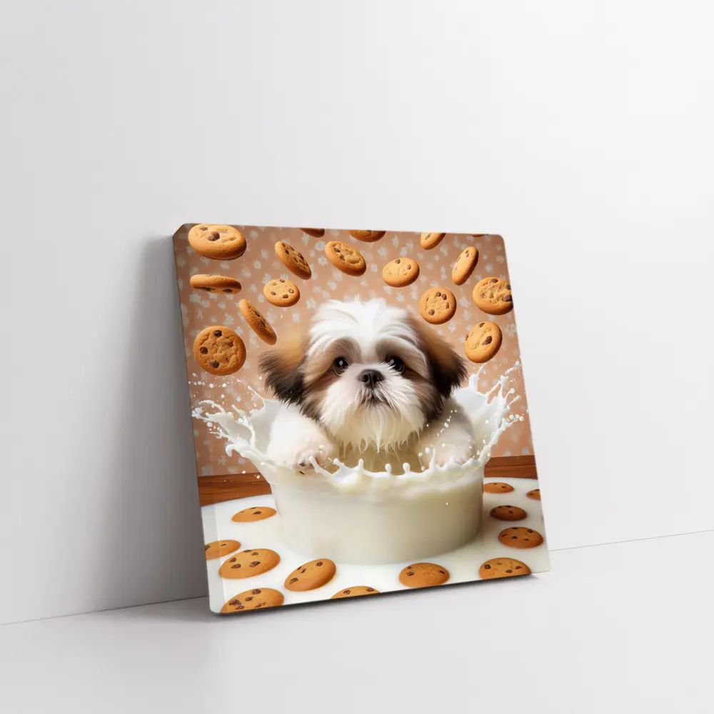 Shih Tzu Puppy Milk Splash Cookies Background – Wall Art
