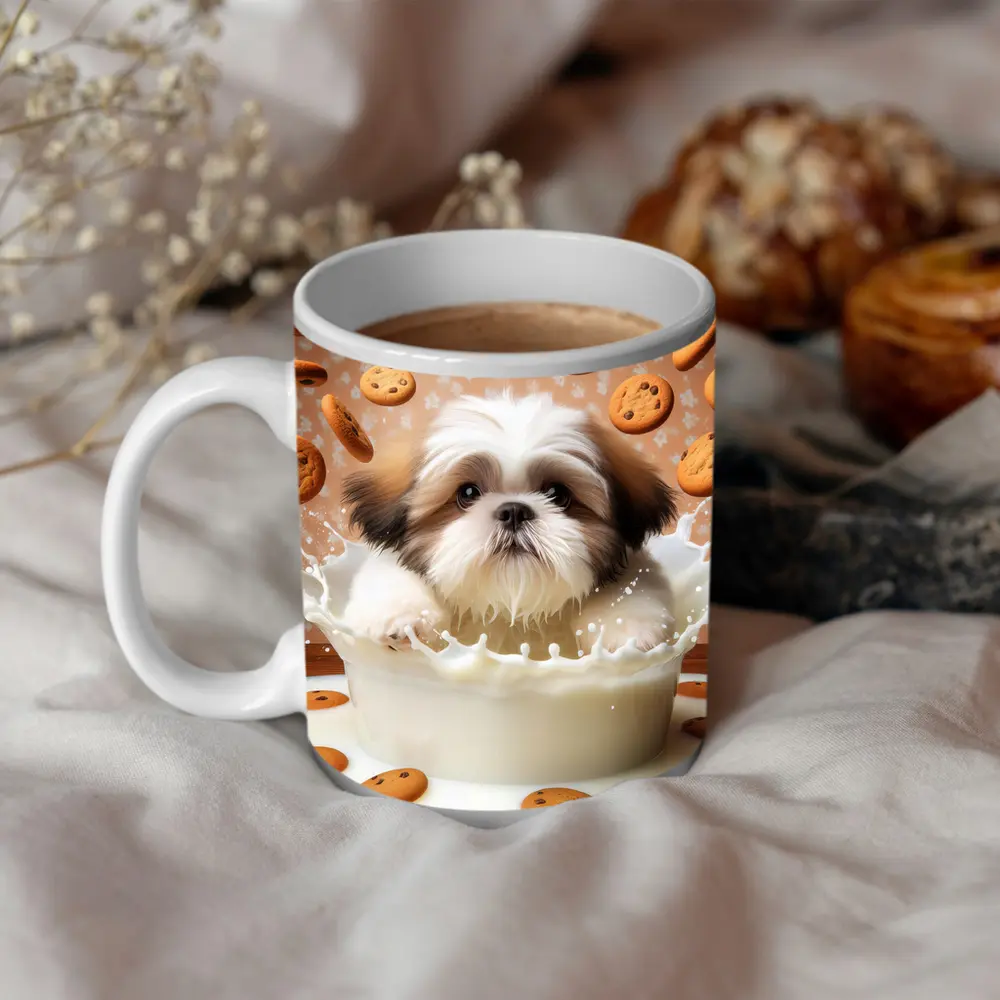 Shih Tzu Puppy Milk Splash Cookies Background – Mugs