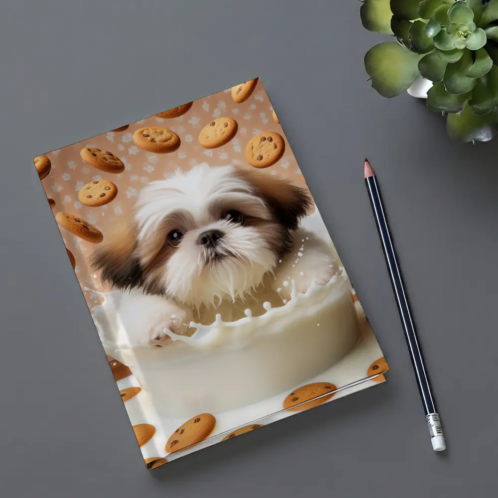 Shih Tzu Puppy Milk Splash Cookies Background – Notebooks
