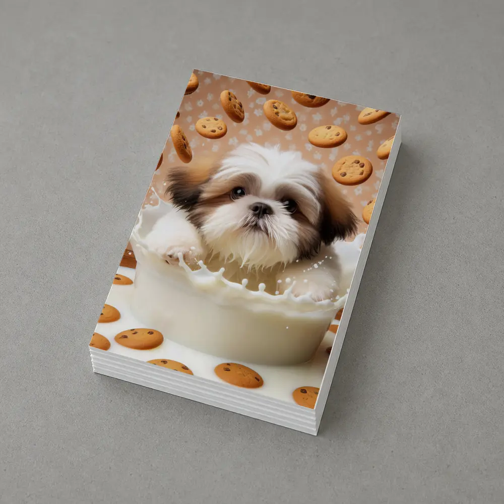 Shih Tzu Puppy Milk Splash Cookies Background – Postcards