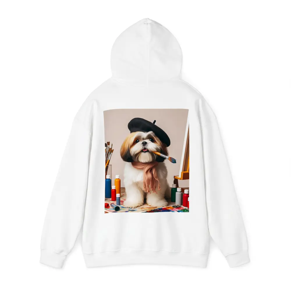 Shih Tzu Artist Beret Paintbrush Studio Setting – Hoodies