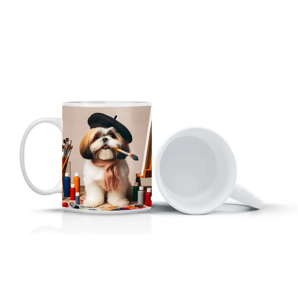 Shih Tzu Artist Beret Paintbrush Studio Setting – Mugs