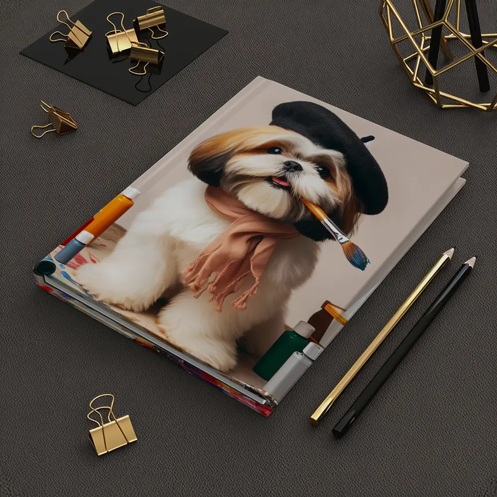 Shih Tzu Artist Beret Paintbrush Studio Setting – Notebooks